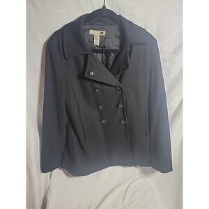 Vintage Walking Pea Coat Wool Blend Notch Lapel Single Breasted Black‎ Military